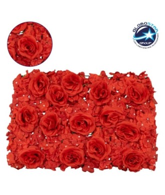 GloboStar® 78310 Συνθετικό Πάνελ Λουλουδιών - Κάθετος Κήπος Τριαντάφυλλο - Ορτανσία Μ60 x Υ40 x Π7cm